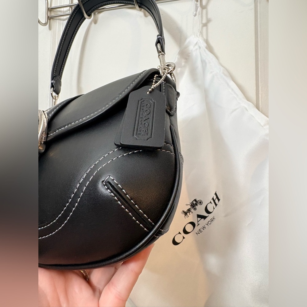 Coach Black Leather Shoulder Bag with Silver Hardware - Picture 6 of 15
